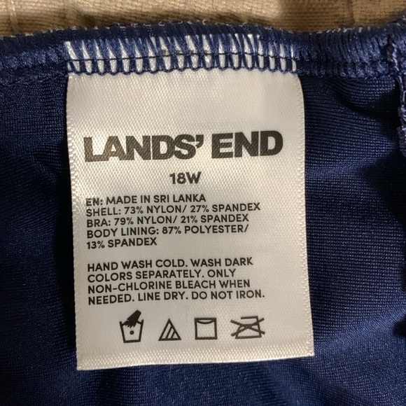 Lands’ End Women's Tugless X-Back One Piece Swimsuit Navy/Turquoise Mosaic Dot - Picture 7 of 8